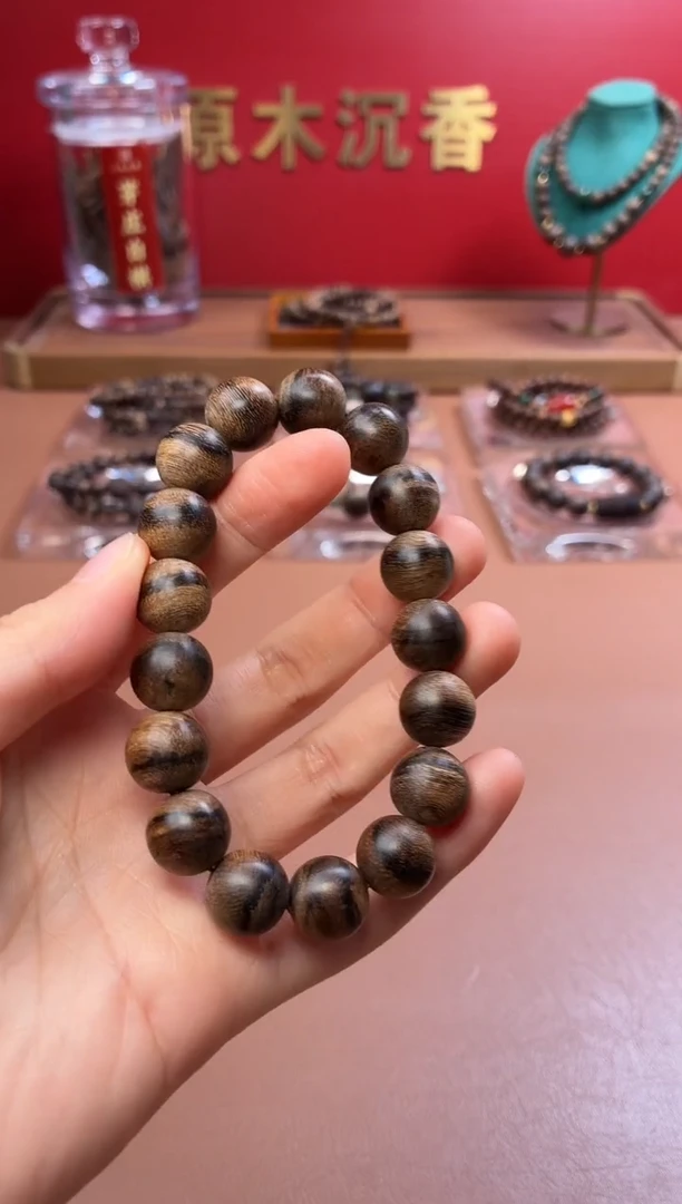 沉香手串沉水越南芽庄黄棋12瘿子玉化瘤疤单圈