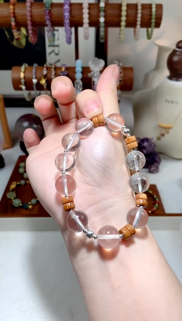 水晶手串银S925镶嵌 白水晶库克手串 约12mm