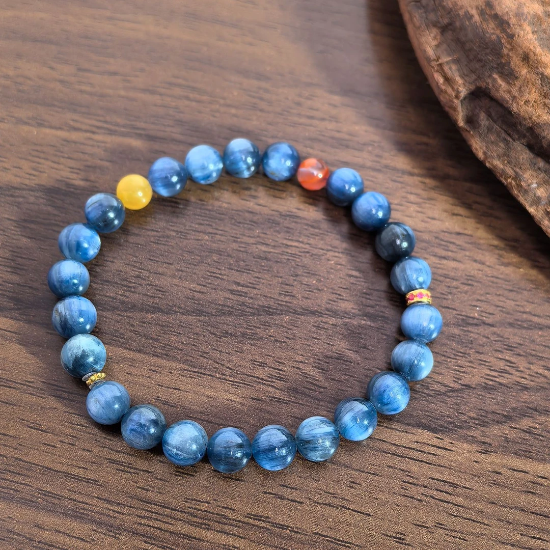 【蜜语】原矿天然蓝晶石帝王级蓝调 蓝晶石单圈手串 多样性发一