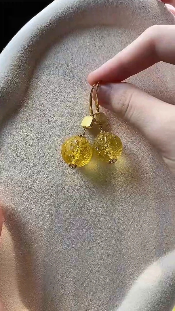 琥珀银S925镶嵌耳饰耳环
