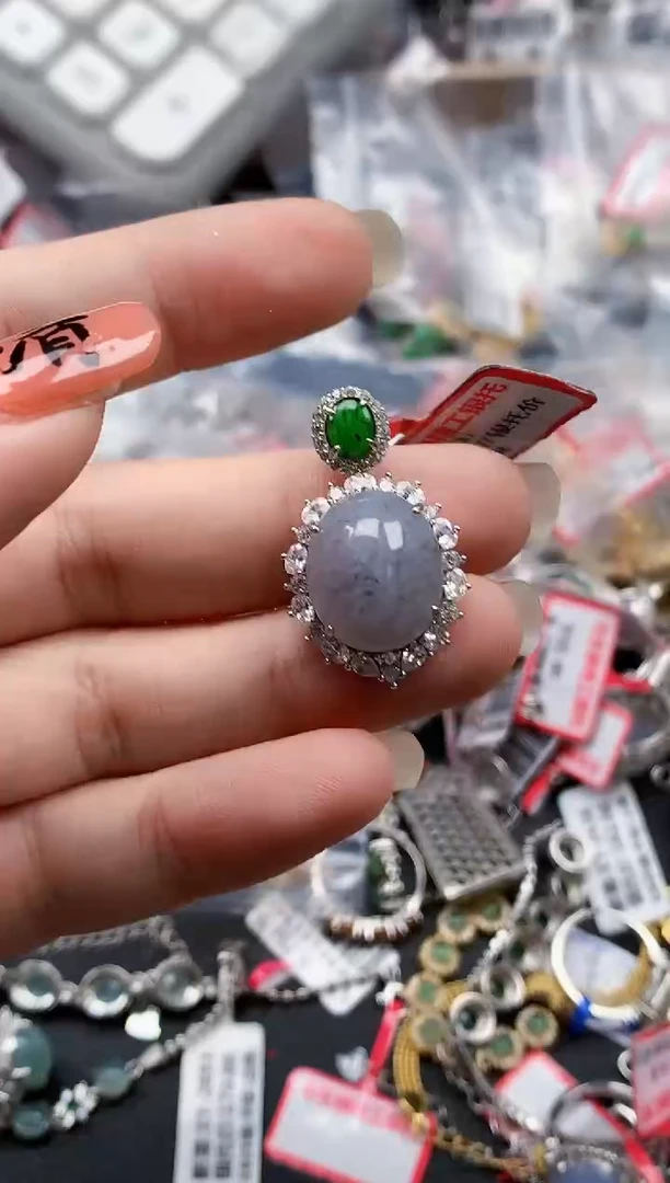 银S925镶嵌戒指翡翠天然A货缅甸翡翠