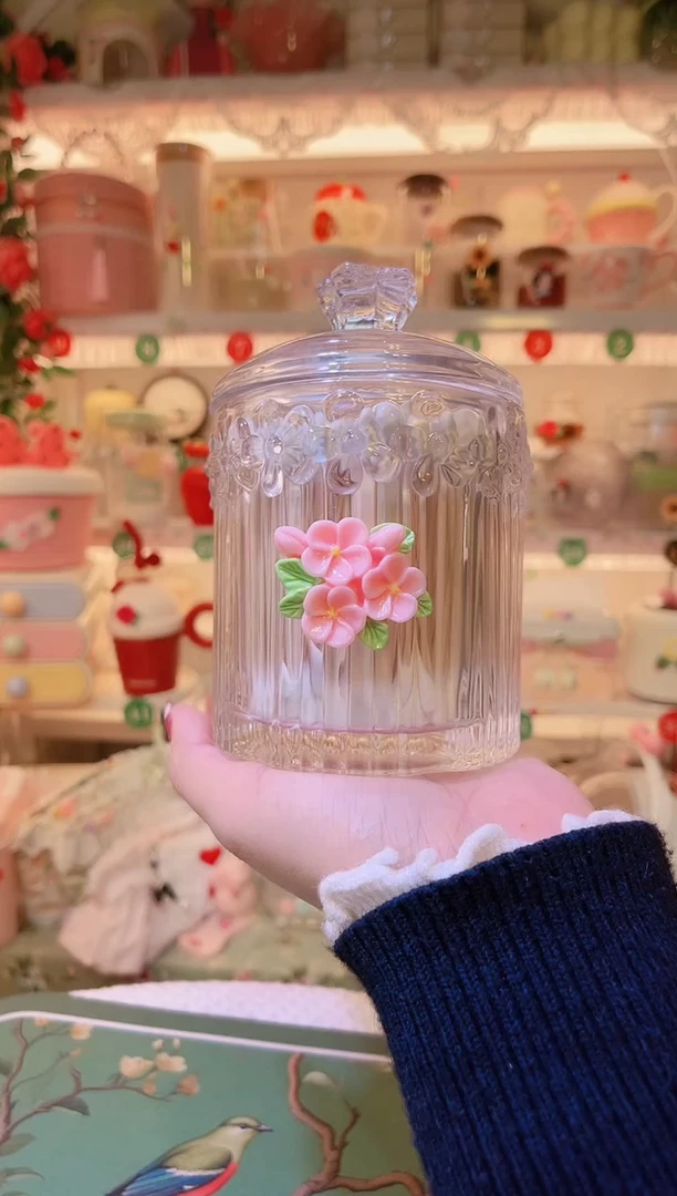 小花玻璃棉签罐——手工制作品质好！