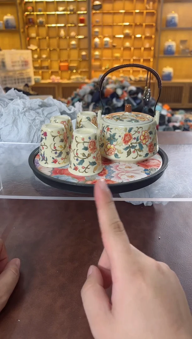 瓷片鸣盏居11111百花提梁壶