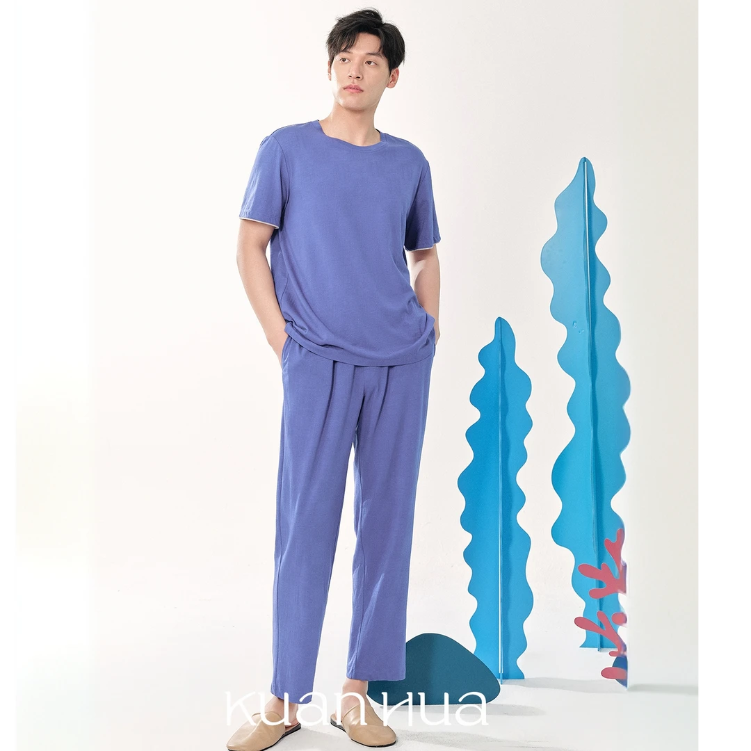 宽画男士夏季短袖长裤套装家居服