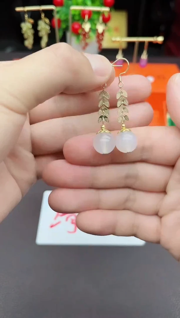 玛瑙/玉髓耳饰银S925镶嵌915000