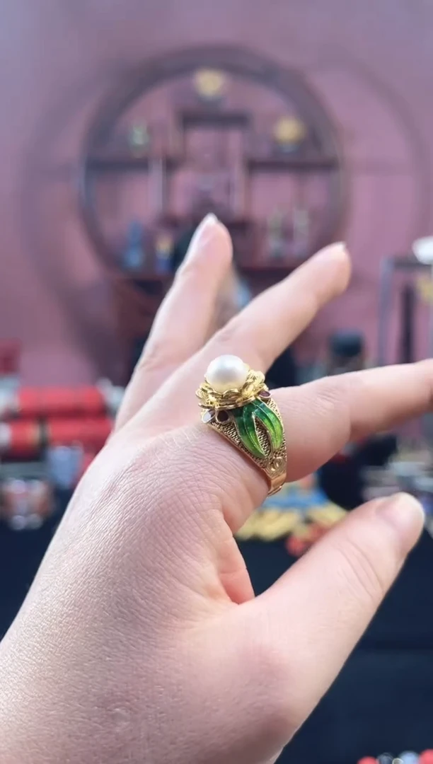 非遗 花丝镶嵌戒指 淡白