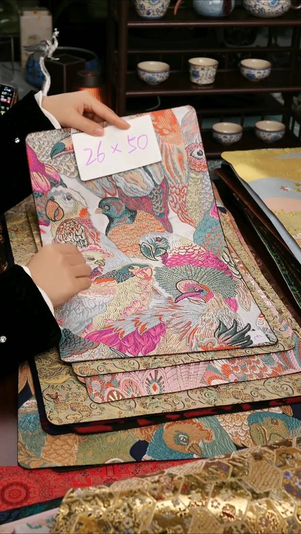 【鹦鹉粉单面】中国风干泡织锦茶席26*50