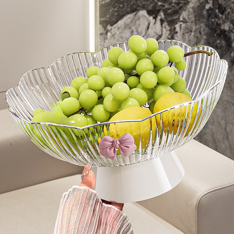 水果盘轻奢风带沥水接水盘创意蝴蝶结装饰家用客厅茶几零食收纳盘