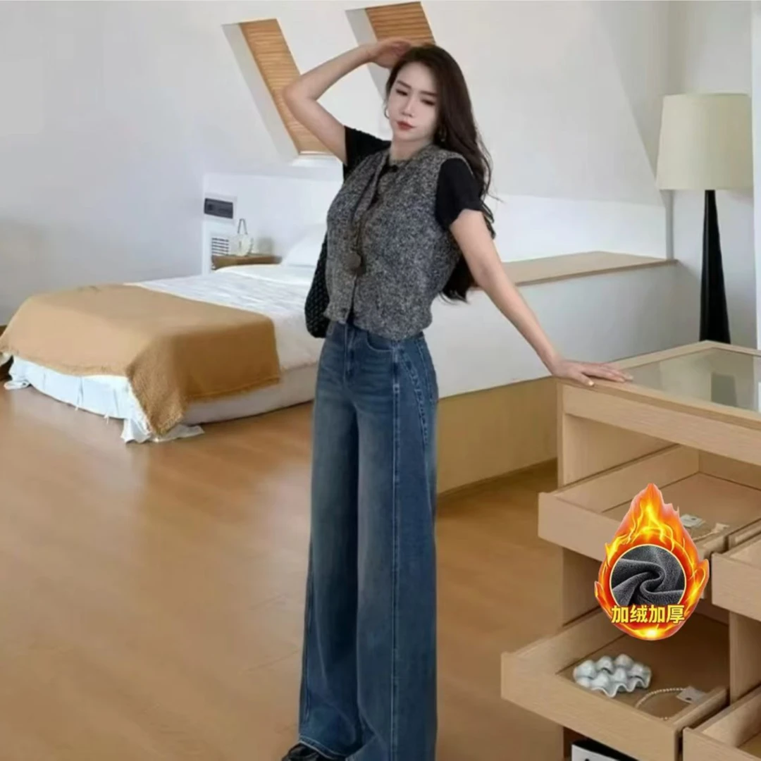 【加绒加厚】A005#秋冬新款加绒加厚弯刀牛仔裤女显瘦显腿长