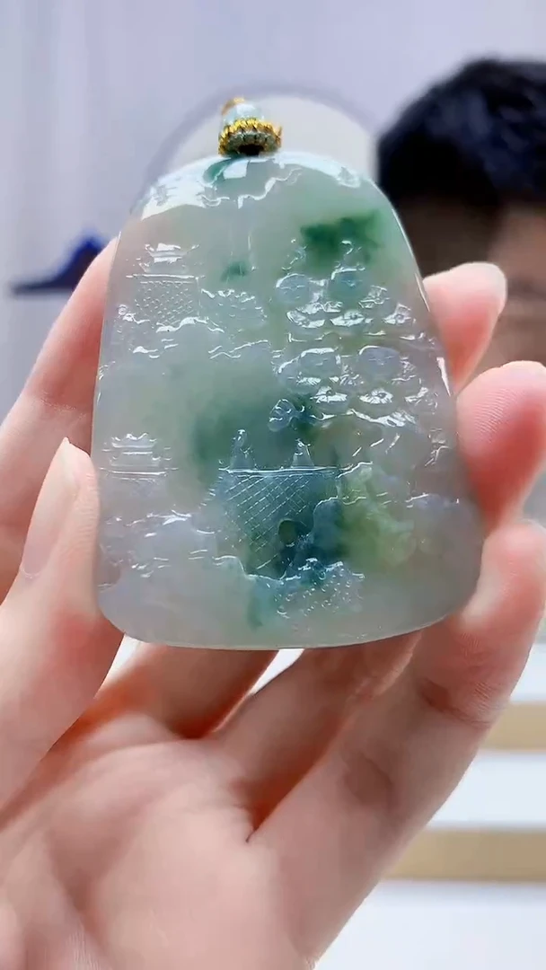 未镶嵌定制翡翠5028zm-毛货挂件山水55