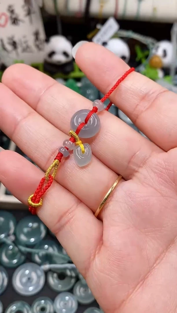 散珠翡翠平安扣手绳 手围15