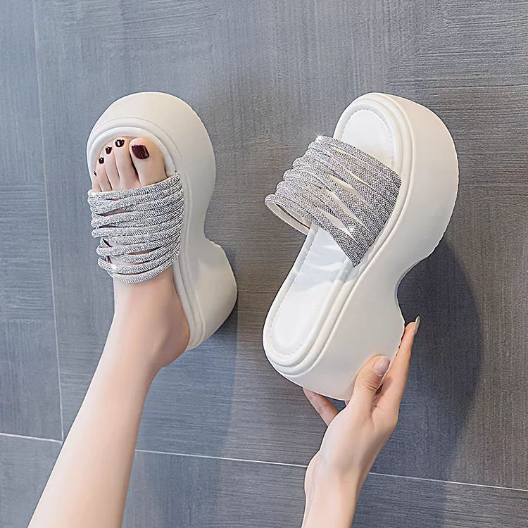 增高夏季一字拖拖鞋增高外出女鞋时尚凉拖鞋仙女风外穿6238