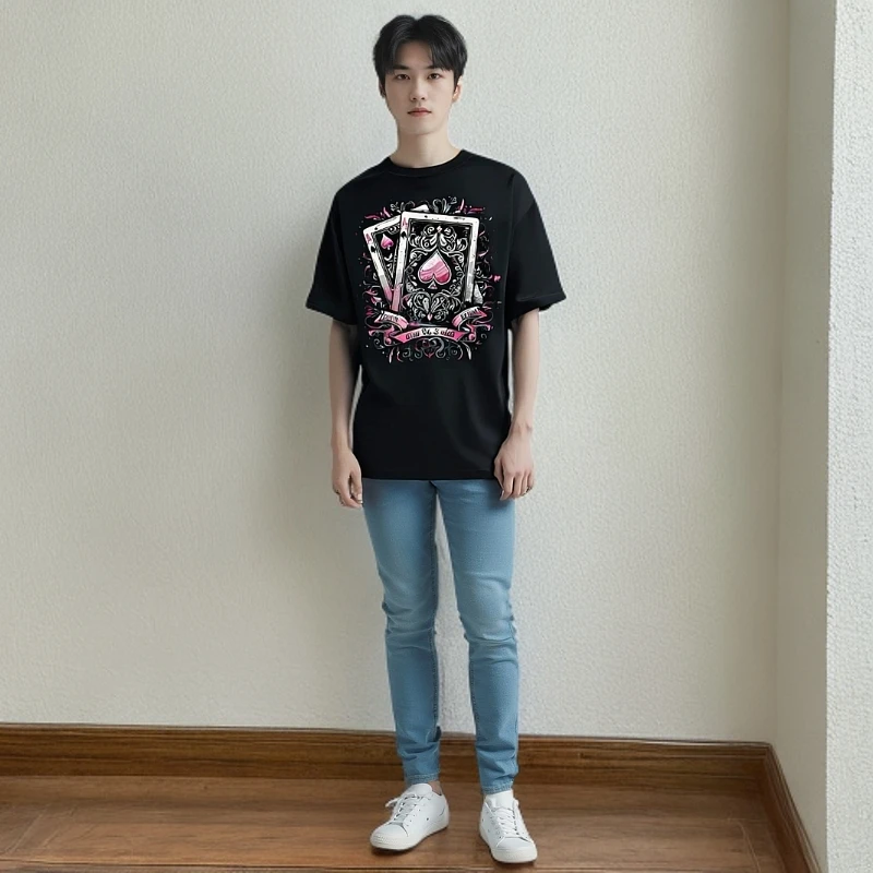 2025新款情侣短袖T恤夏季休闲宽松男士上衣体恤男款时尚潮流圆领