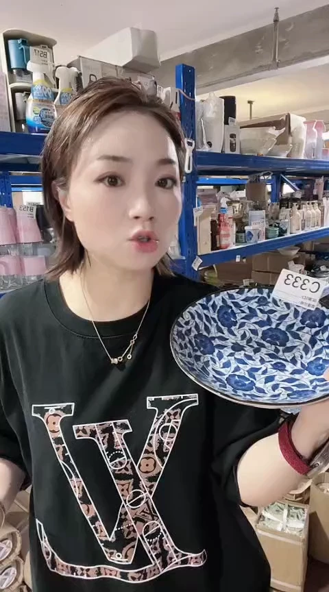 瓷片全新高端瓷器21cm深钵盘 C333