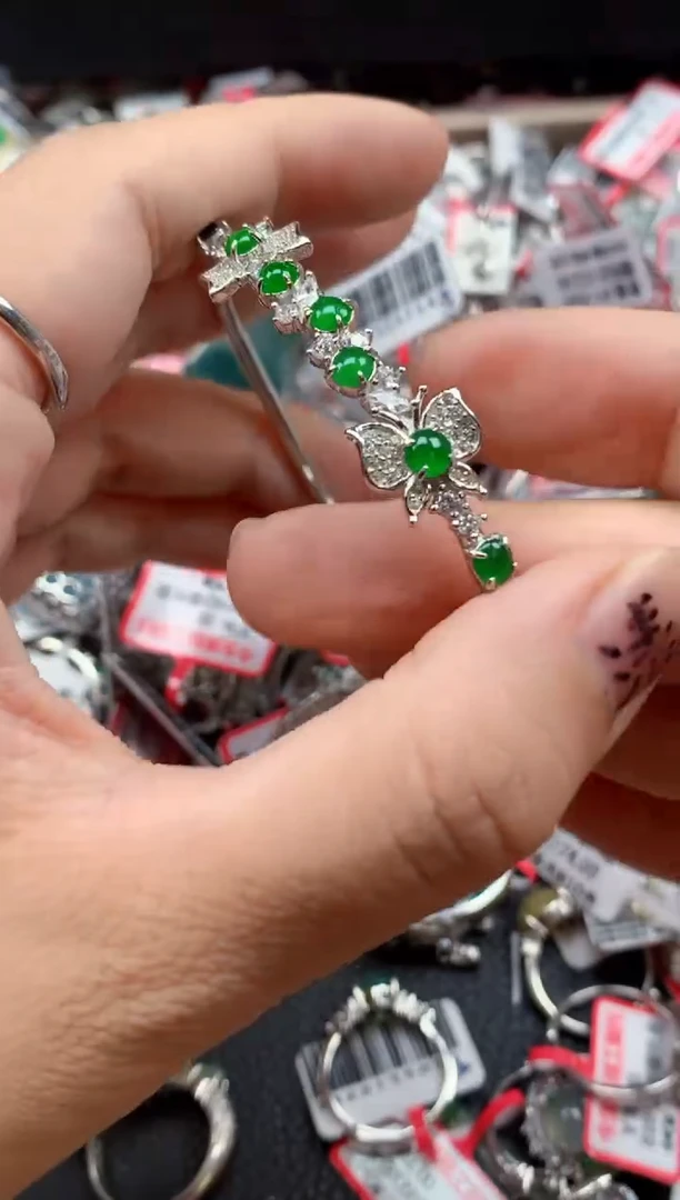 银S925镶嵌戒指翡翠天然A货缅甸翡翠