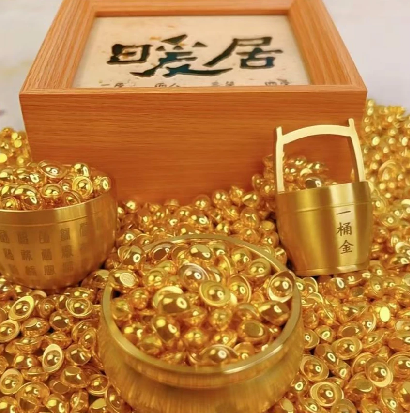 【铜德社】实心制作元宝聚宝盆米缸压缸必备金色元宝工艺品