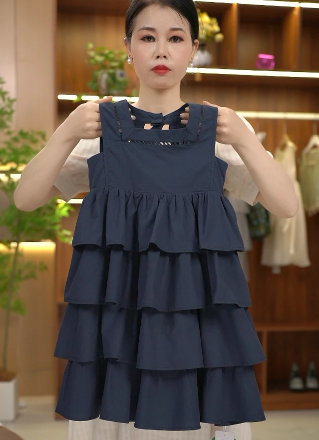 涵涵妈夏季新款女童纯棉时尚洋气气质无袖蛋糕裙连衣裙