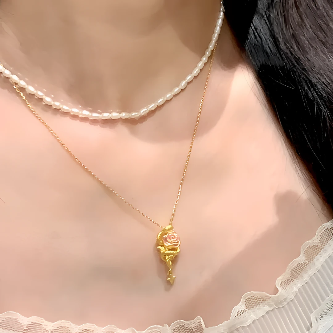 吊坠足银 金蛇与玫瑰锁骨链时尚精美气质本命年送女友送老婆潮流