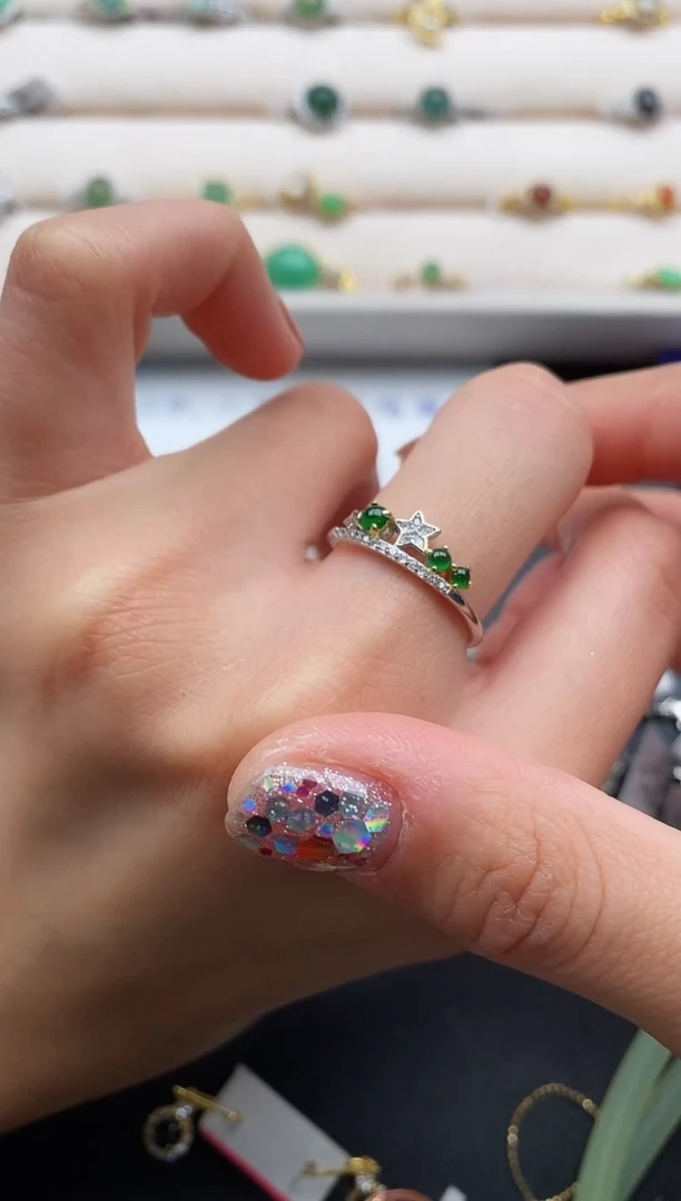 银S925镶嵌戒指翡翠33333333+6