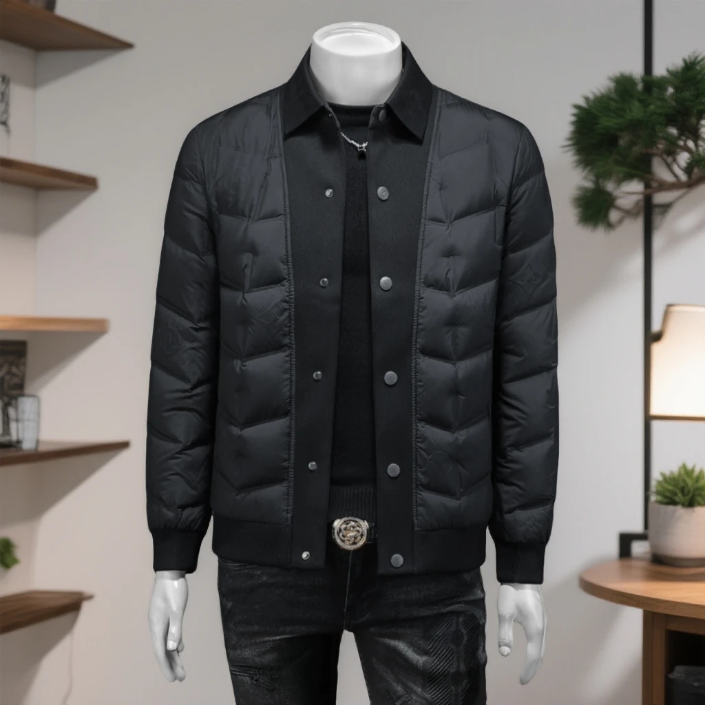 宾斯洛特翻领羽绒服男潮牌休闲秋冬新款男士时尚大码简约厚羽绒衣