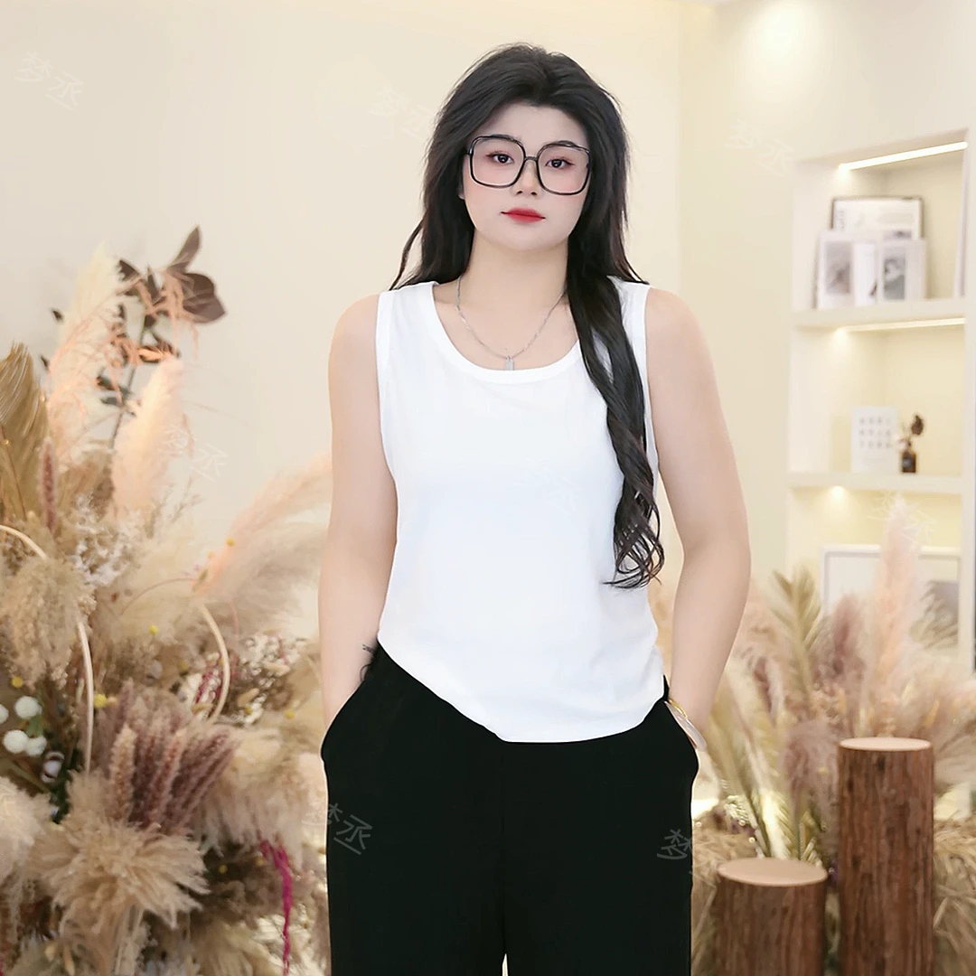 梦丞-胖mm春夏季大码背心吊带女遮副乳百搭白色无袖内搭背心打底