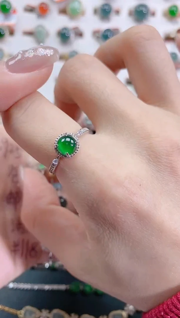 银S925镶嵌戒指翡翠天然翡翠