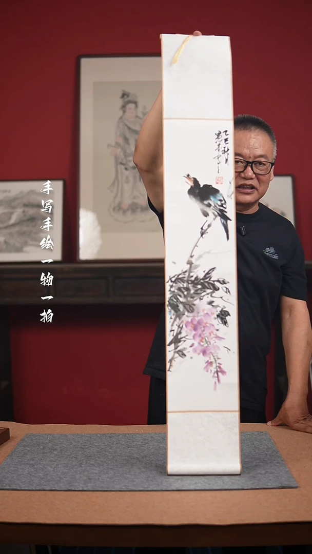 国画手绘-17*110卷轴花鸟