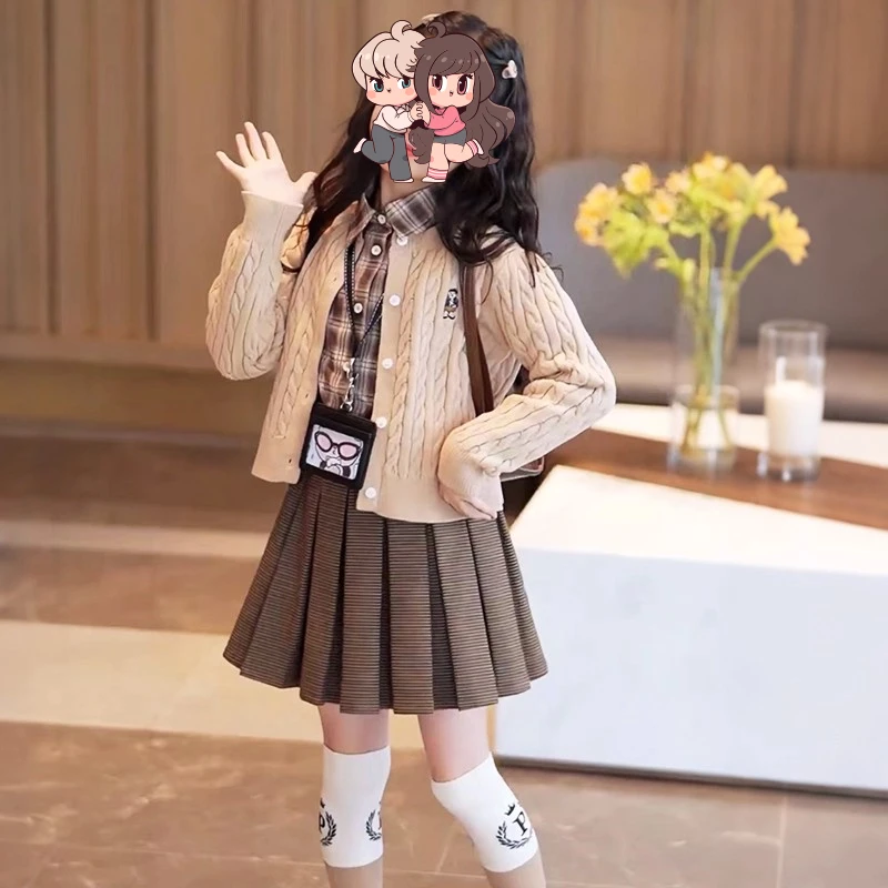 女童学院风JK套装春秋2025新款潮儿童秋装女孩毛衣开衫三件套洋气