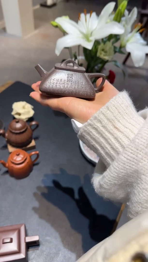 茶壶紫砂尐*四方石瓢 刻绘