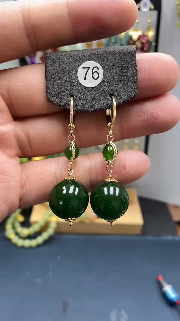 和田玉银S925镀金镶嵌耳饰尺寸16mm耳扣00