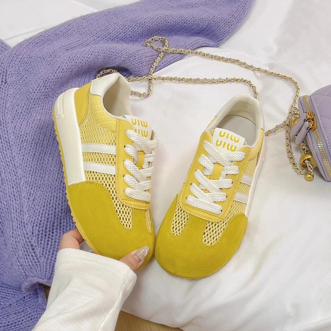 网面透气德训鞋小白鞋女2025夏新款增高厚底薄款轻便休闲鞋高级感