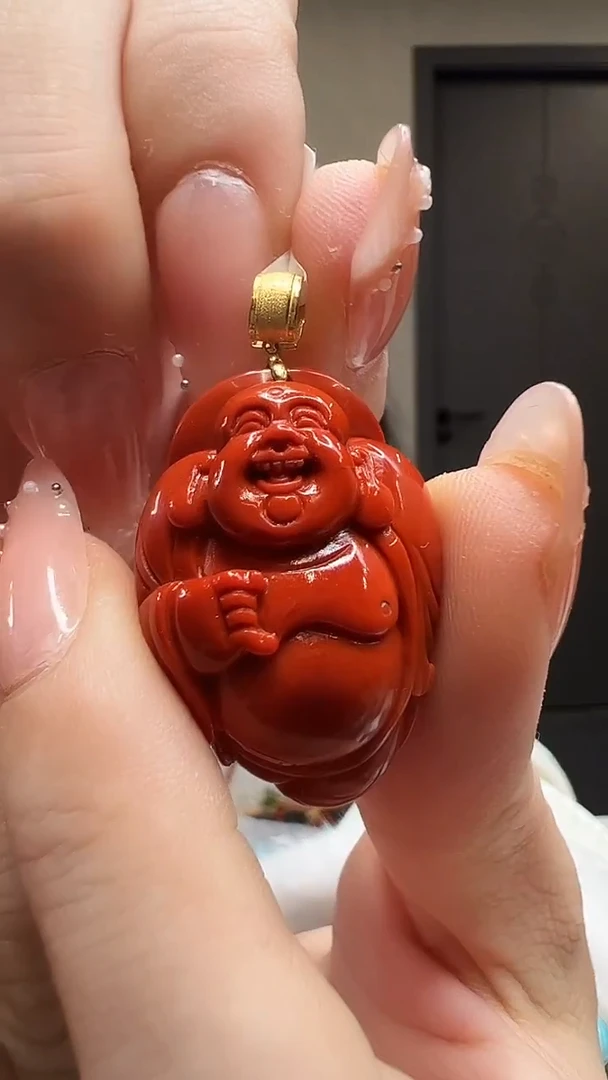 吊坠(不含链)18K金镶嵌南红玛瑙/佛公/牛血红色/