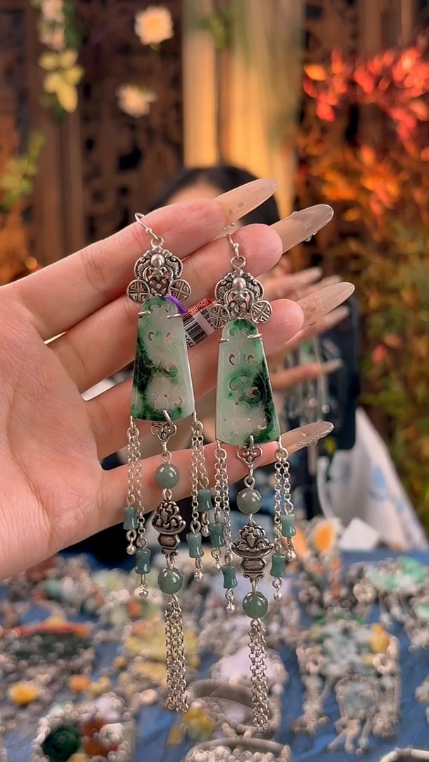 银S925镶嵌翡翠耳饰耳坠