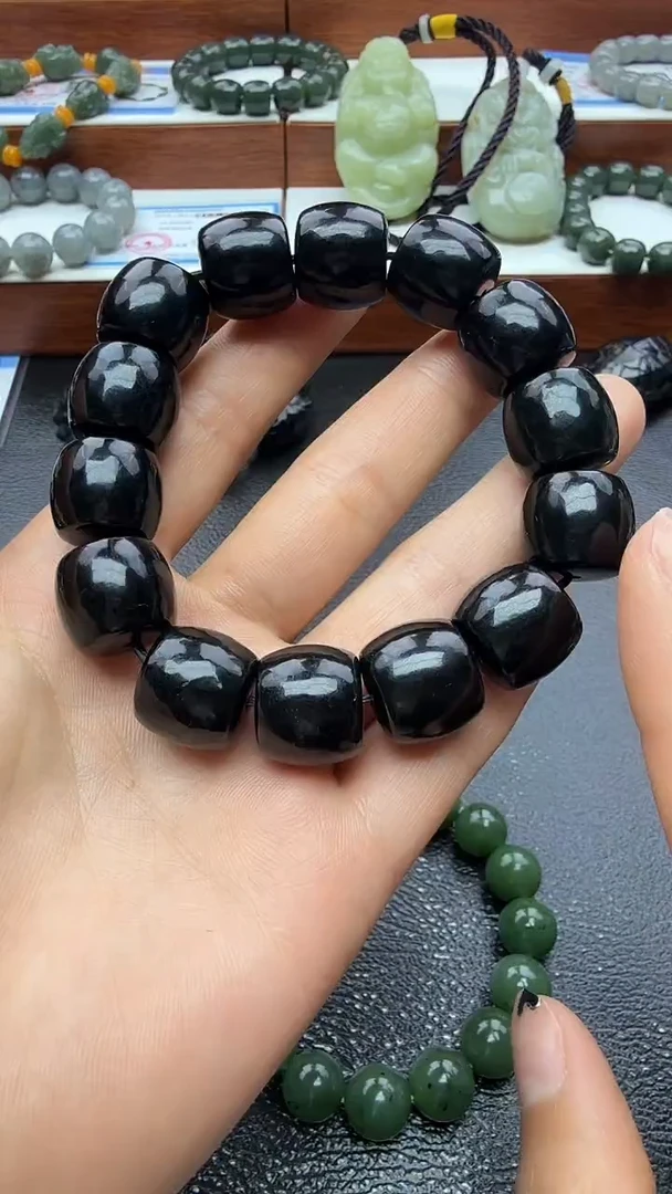 未镶嵌手串和田玉塔青卡16直切手串