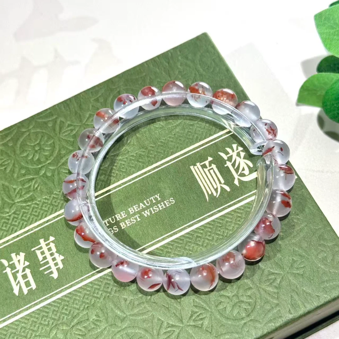 【杰韵南红】天然精美南红特色高冰晴底满飘草花手串7mm+（一物一拍）