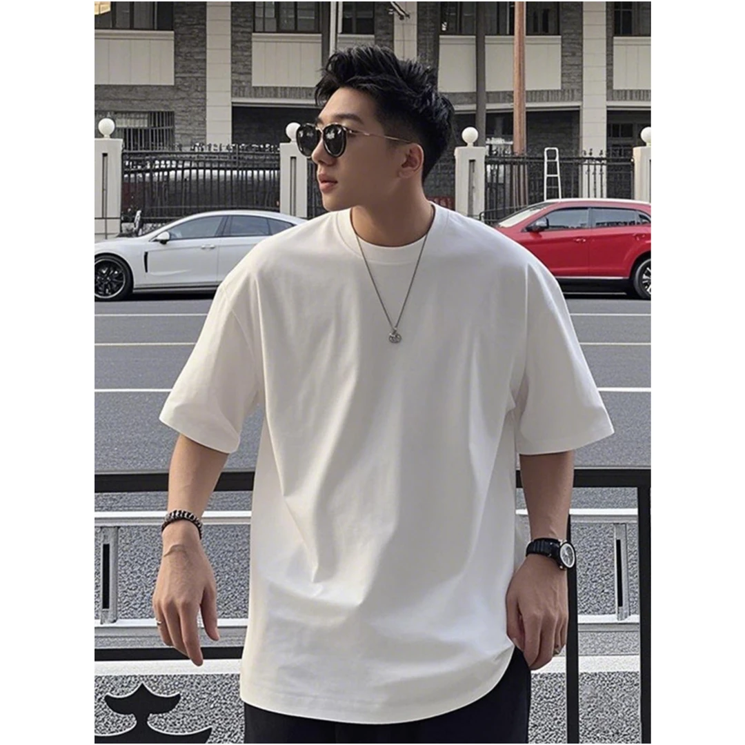 【高端纯棉】夏季韩版正肩短袖T恤男士上衣潮流圆领修身百搭纯色t恤