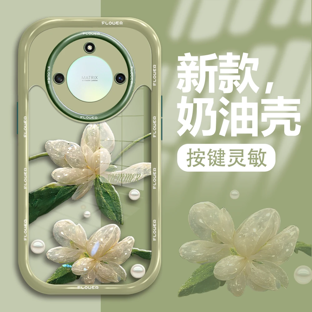 适用于荣耀x40手机壳水晶花新款奶油壳防摔保护软硅胶高级感
