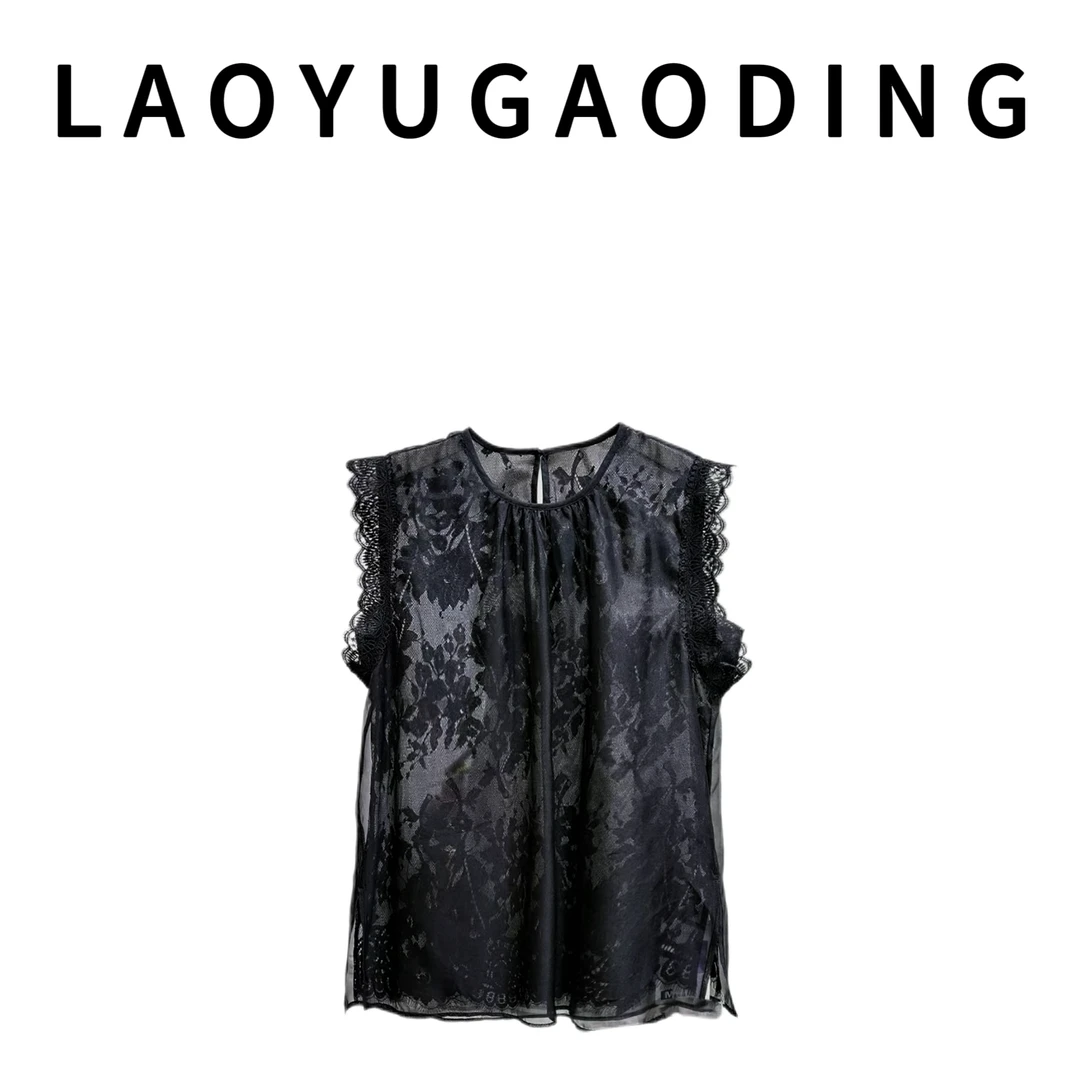 【LAOYUGAODING】高品质-9856翻领麻料微透卷边短袖雪纺衫宽松上衣