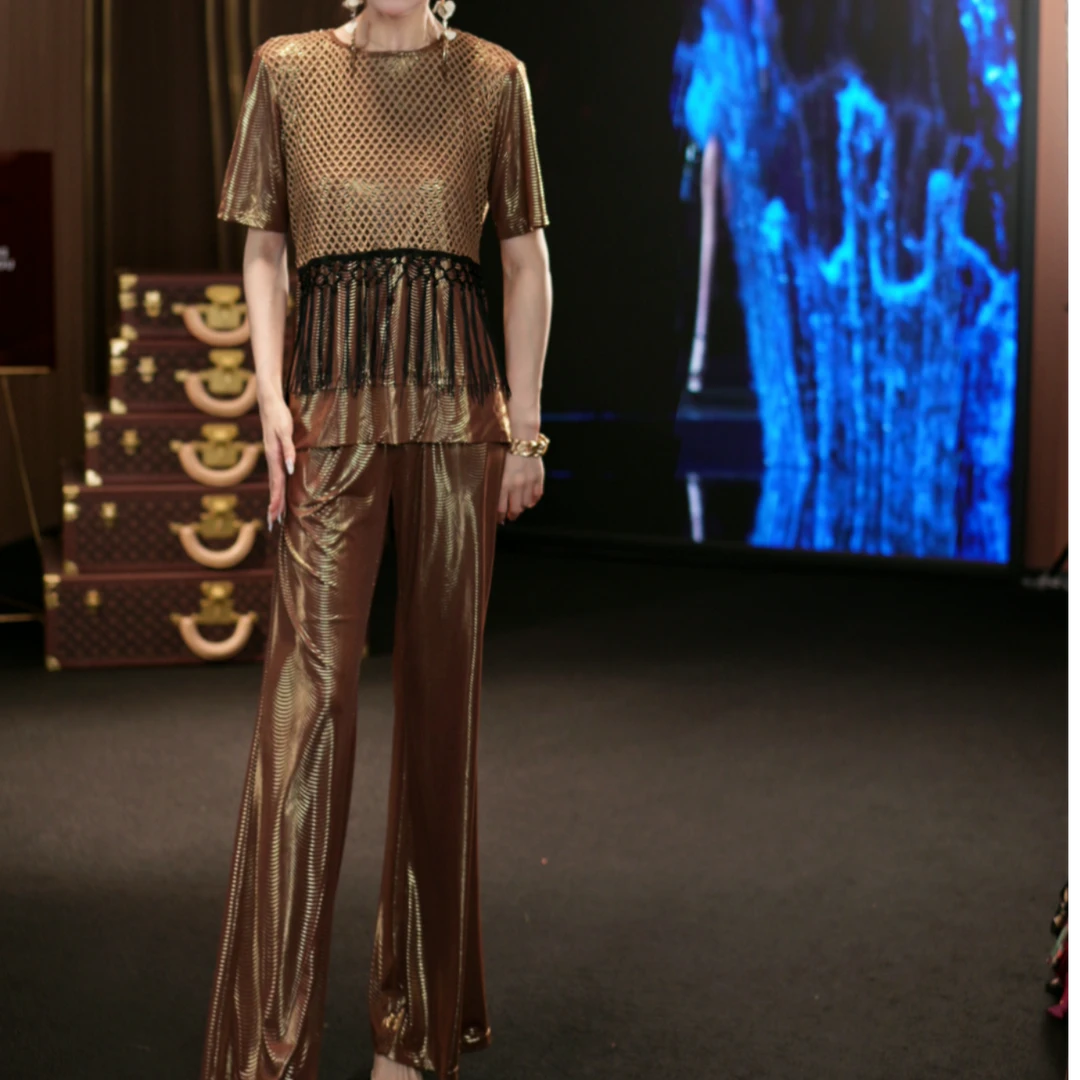 （娴儿）-轻奢夏季气质复古流苏拼接休闲时尚设计师套装66008