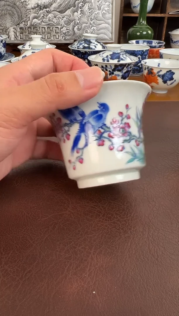 照夜白青花斗彩喜上眉梢盖碗