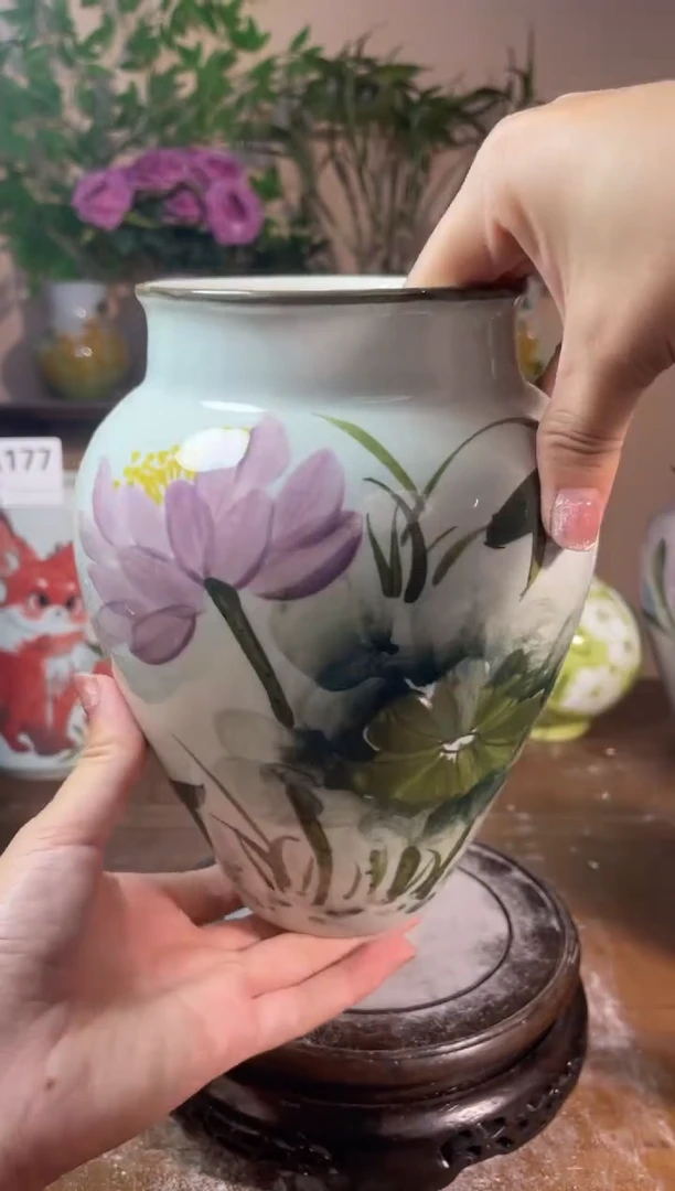 瓶景德镇手绘陶瓷花瓶—无孔：高19*口10