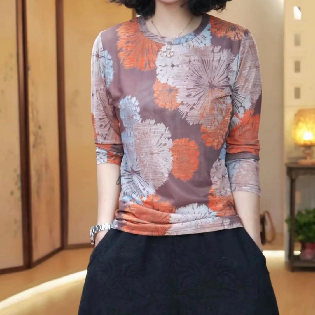 绚烂烟花长袖网纱小衫-102