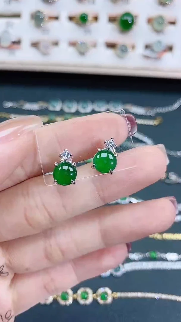 银S925镶嵌翡翠耳饰天然翡翠
