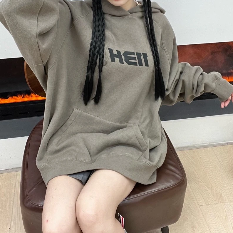 秋冬潮牌简约加绒炭灰色显白加绒连帽卫衣