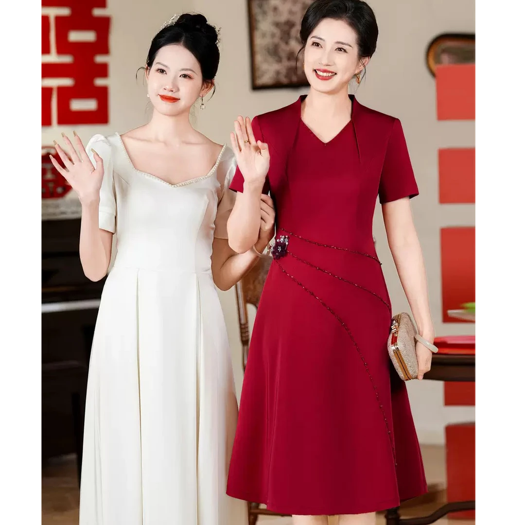 小个子喜妈妈婚宴礼服高贵修身显瘦夏季喜服改良旗袍婚宴装T