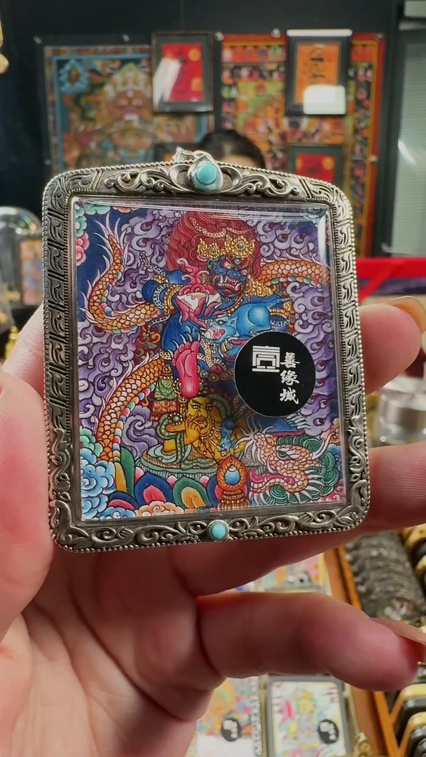 吊坠壹善缘城手绘唐卡黑C