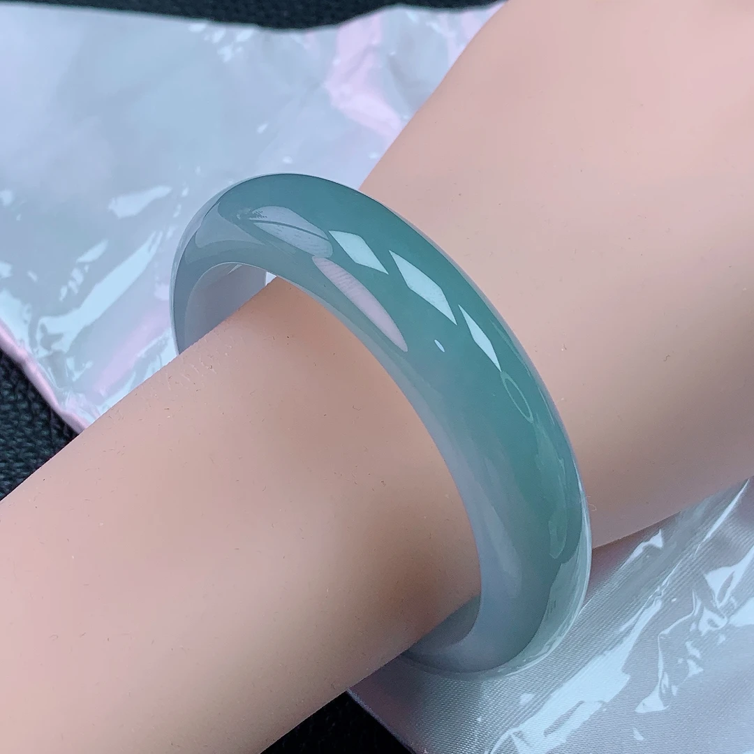 56圈宽版大轮胎冰胶蓝水时尚百搭缅甸纯天然A货翡翠带证书