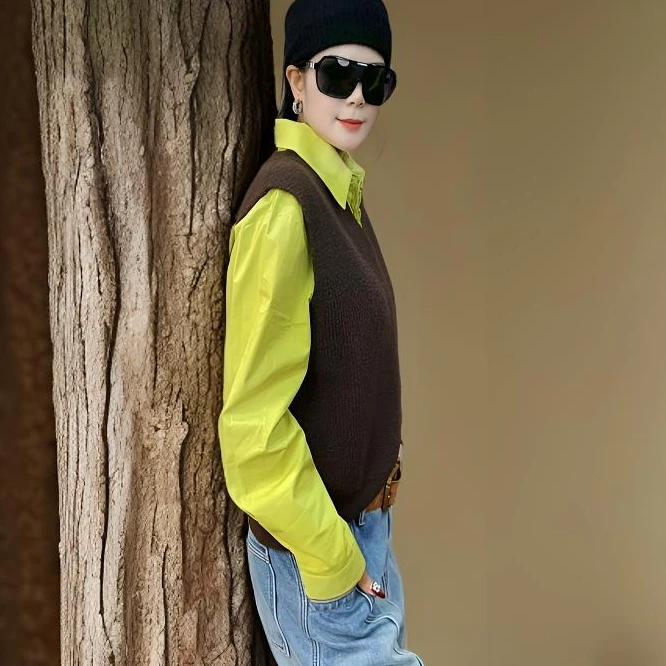 时尚设计款真两件马甲衬衫