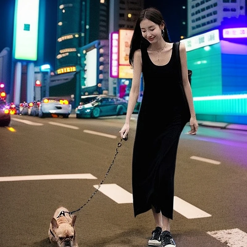 法式裙子黑色无袖背心夏季高级感显瘦休闲别致洋气中长款连衣裙