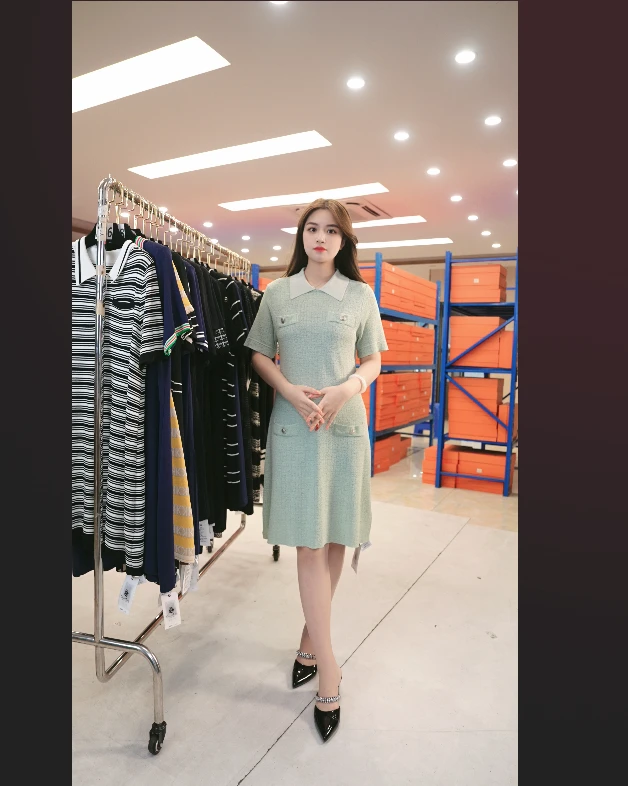 A35夏季连衣裙女2025新款撞色翻领西装裙高端混纺肌理感小香风裙